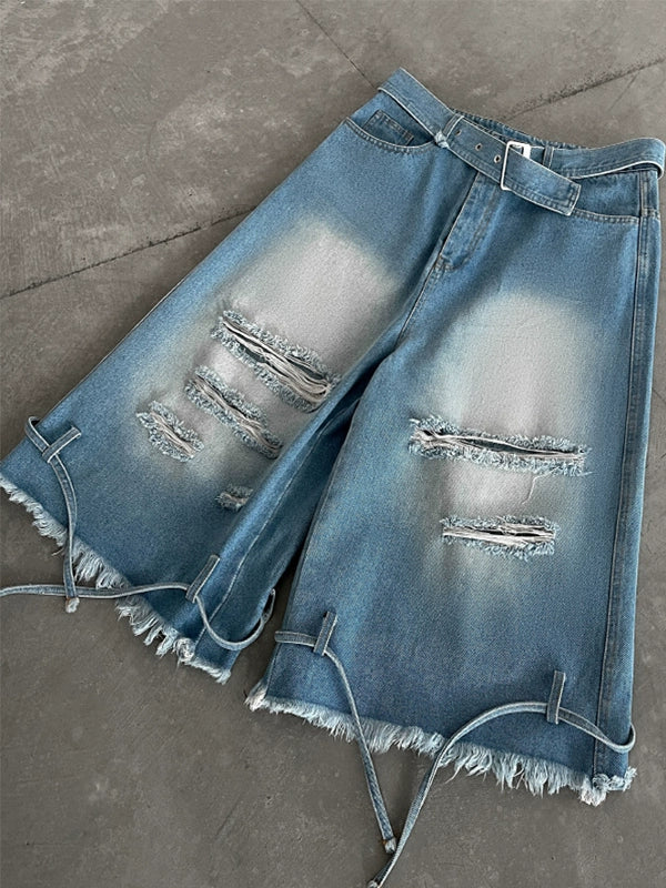 Distressed Raw Edge Denim Half Jeans WN19275