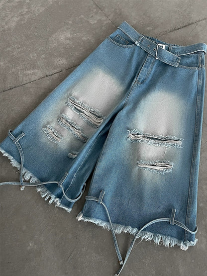 Distressed Raw Edge Denim Half Jeans WN19275