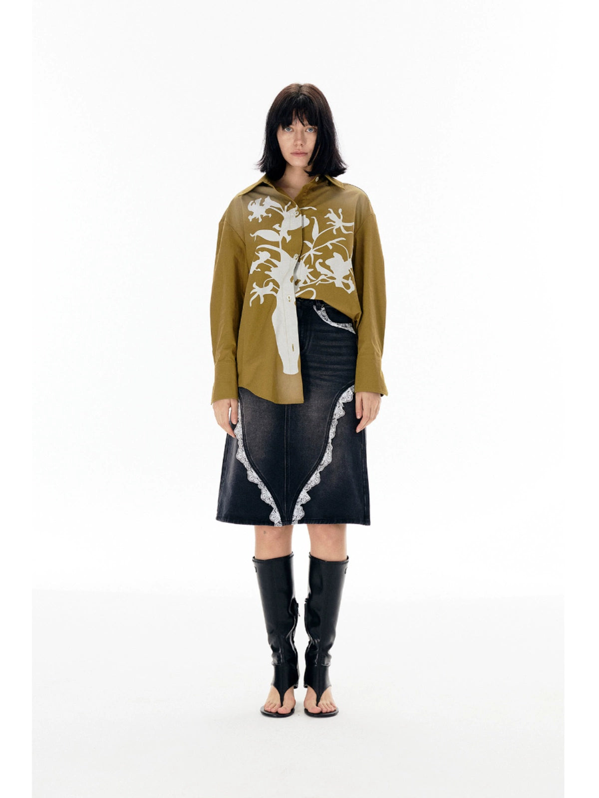 Vase Print Oversize Long Sleeve Shirt WN18864