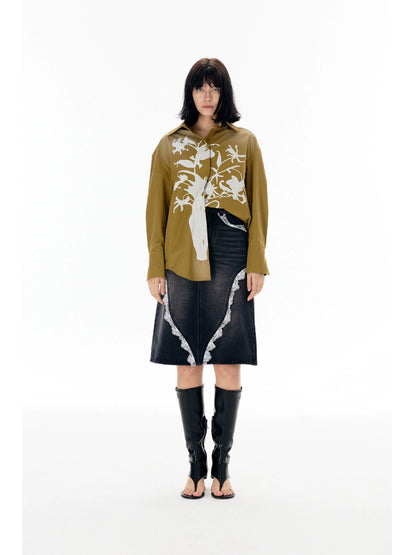 Vase Print Oversize Long Sleeve Shirt WN18864