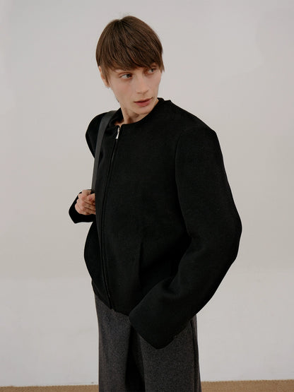 Collarless Wool Zipper Short Jacket WN21552