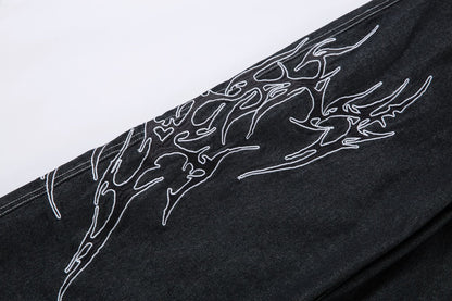 Graphic Embroidery Wide Leg Denim Jeans WN16200