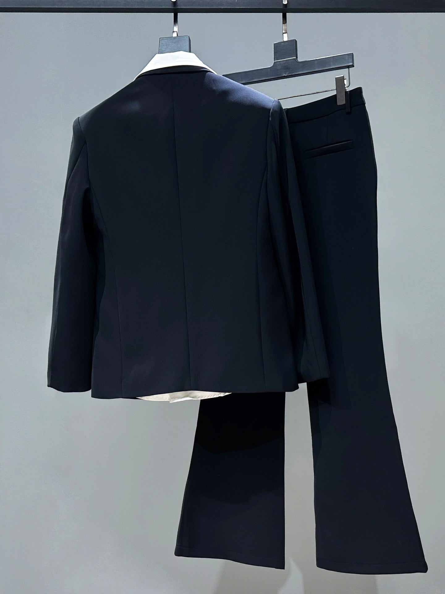 Metal Studded Chain Tailored Jacket & Wide Leg Flare Trousers Setup WN23963