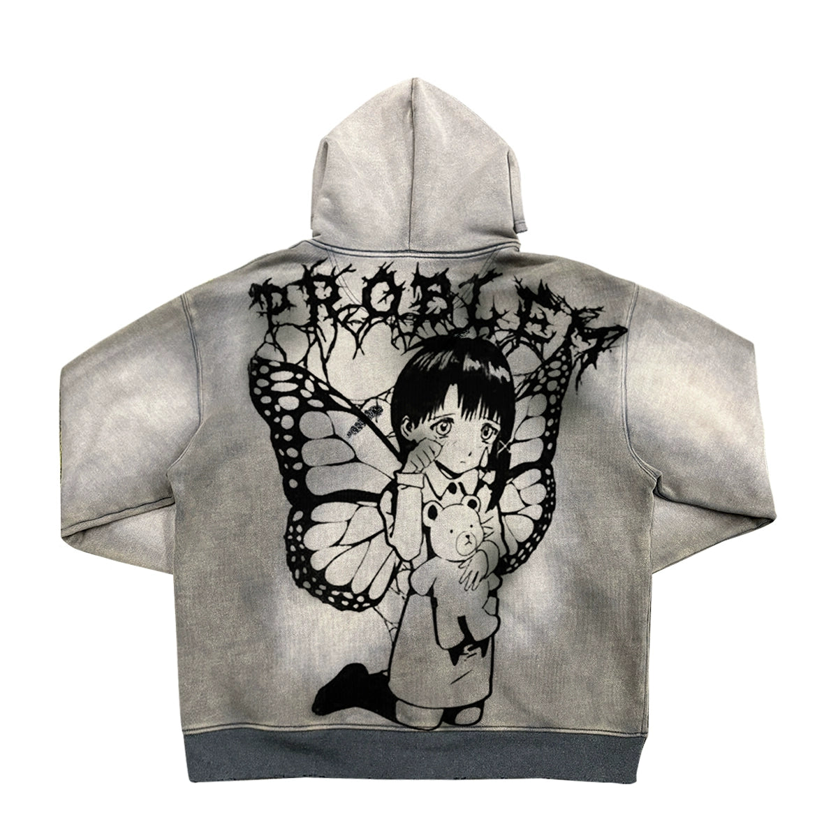 Graffiti Print Anime Design Washed Zipper Hoodie WN18748