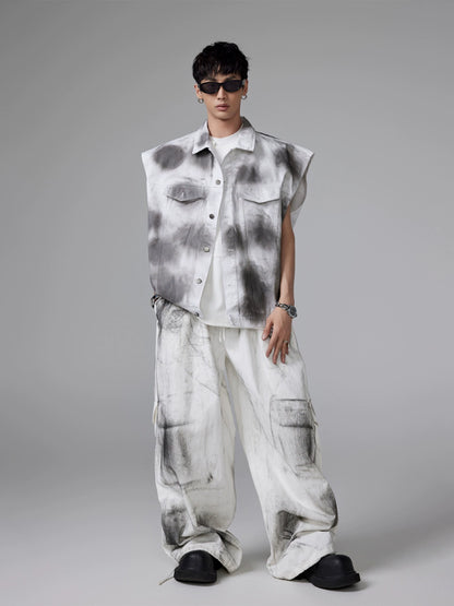 Drawstring Washed Wide-Leg Cargo Pants WN13321