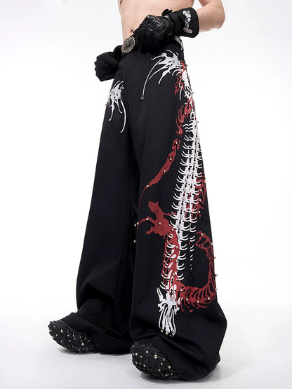 Studs Snake Spine Print Wide Leg Trousers WN16572