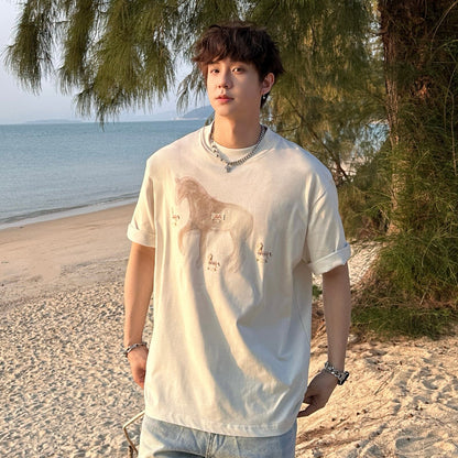 Horse Print Cotton Oversize Short Sleeve T-Shirt WN25253