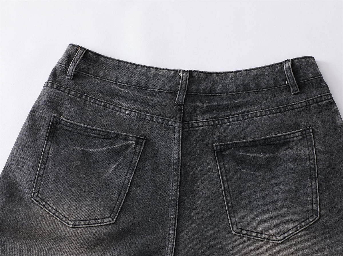 Washed Waxed Whisker Wide Leg Denim Jeans WN26868