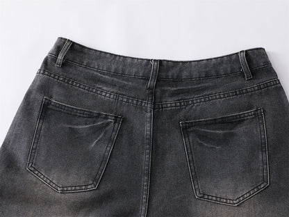 Washed Waxed Whisker Wide Leg Denim Jeans WN26868