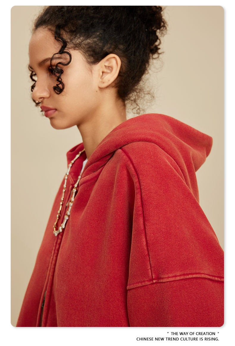 Oversize Washed Zipper Hoodie WN6461