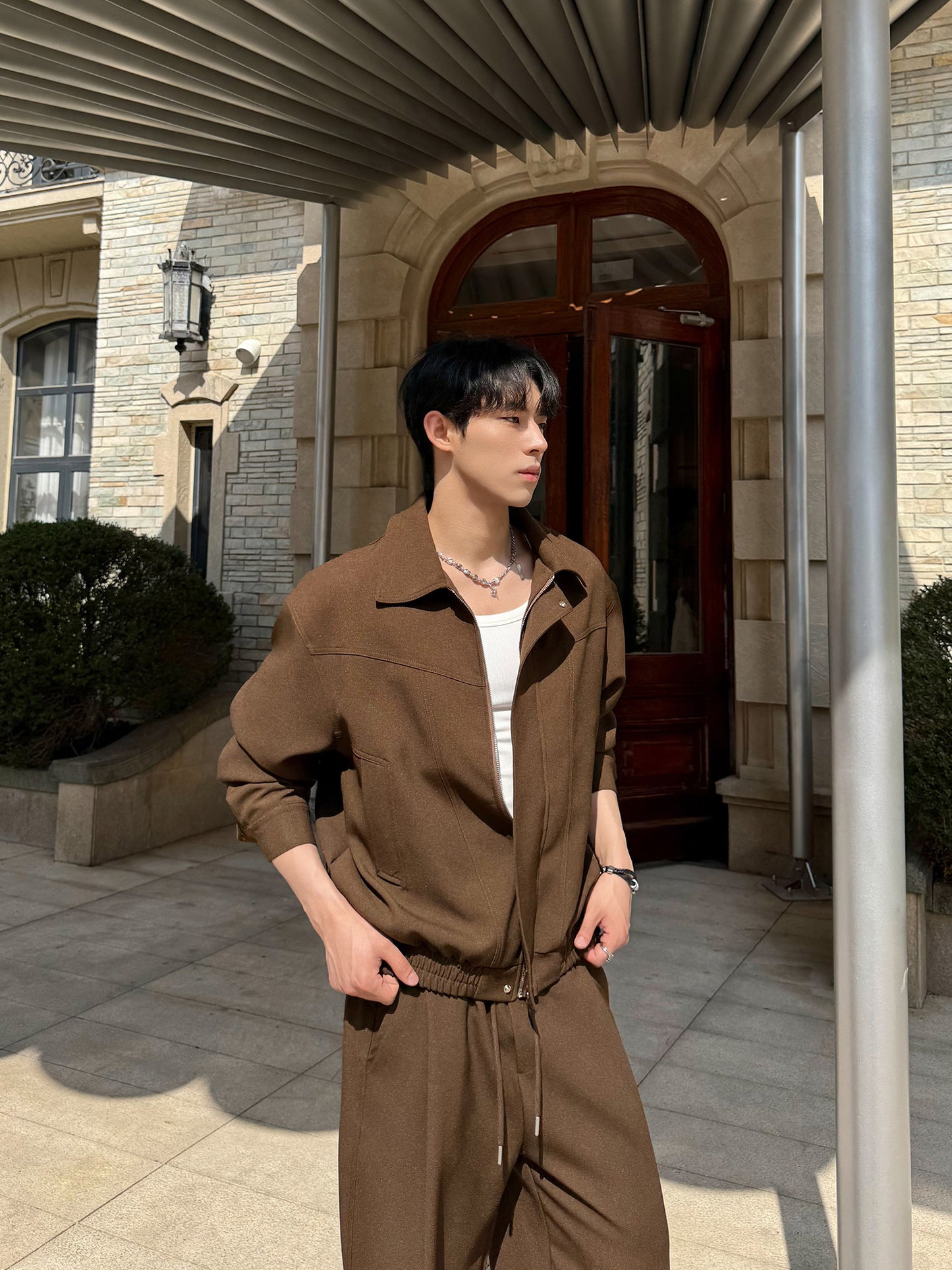 Lapel Short Jacket & Wide Leg Pants Setup WN24866