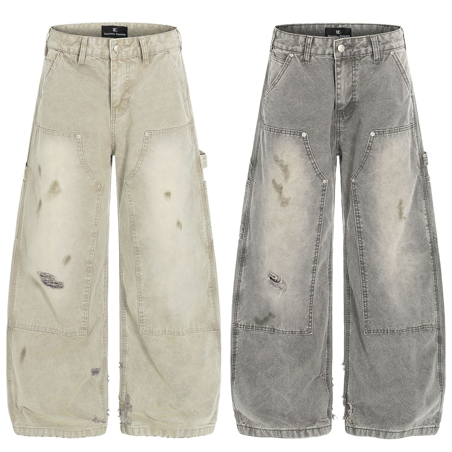 Deconstruction Damage Wide Leg Denim Jeans WN25818