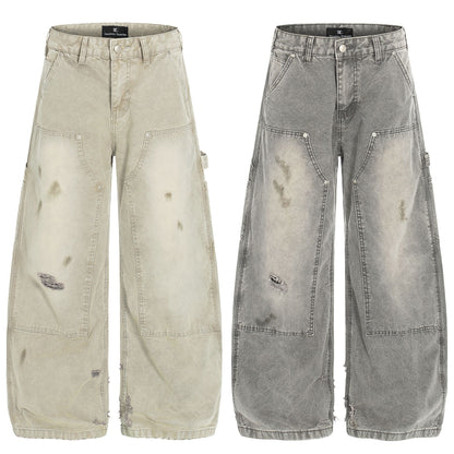 Deconstruction Damage Wide Leg Denim Jeans WN25818