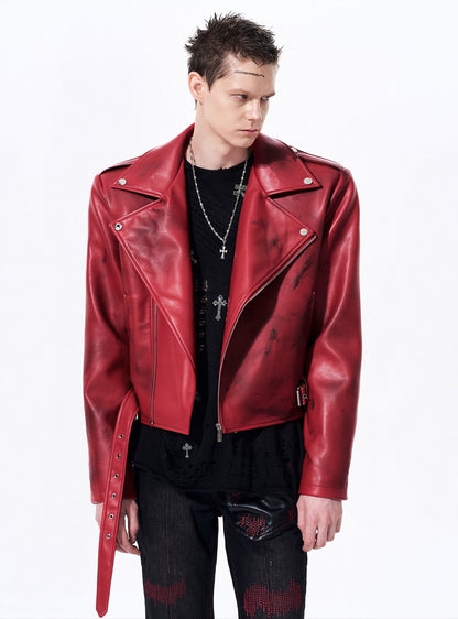 War Horse Print Damage Leather Jacket WN23278