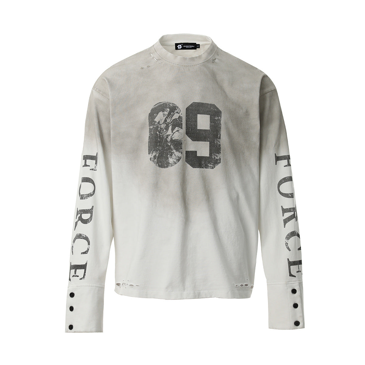 Washed Number Print Damage Long Sleeve T-Shirt WN25386