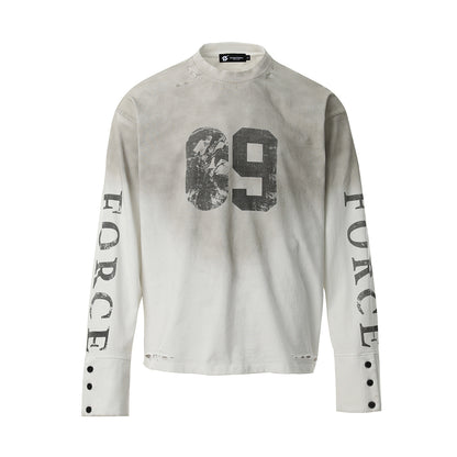 Washed Number Print Damage Long Sleeve T-Shirt WN25386