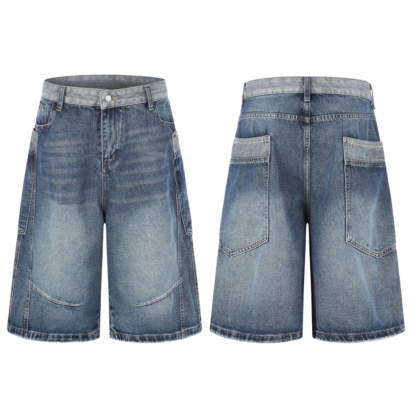 Color Block Washed Wide Leg Denim Half Jeans WN25961
