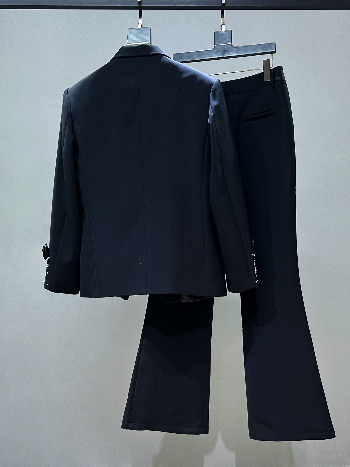 Beaded Rhinestone Tailored Jacket & Flare Trousers Setup WN23870