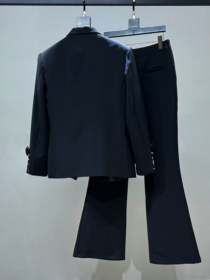 Beaded Rhinestone Tailored Jacket & Flare Trousers Setup WN23870