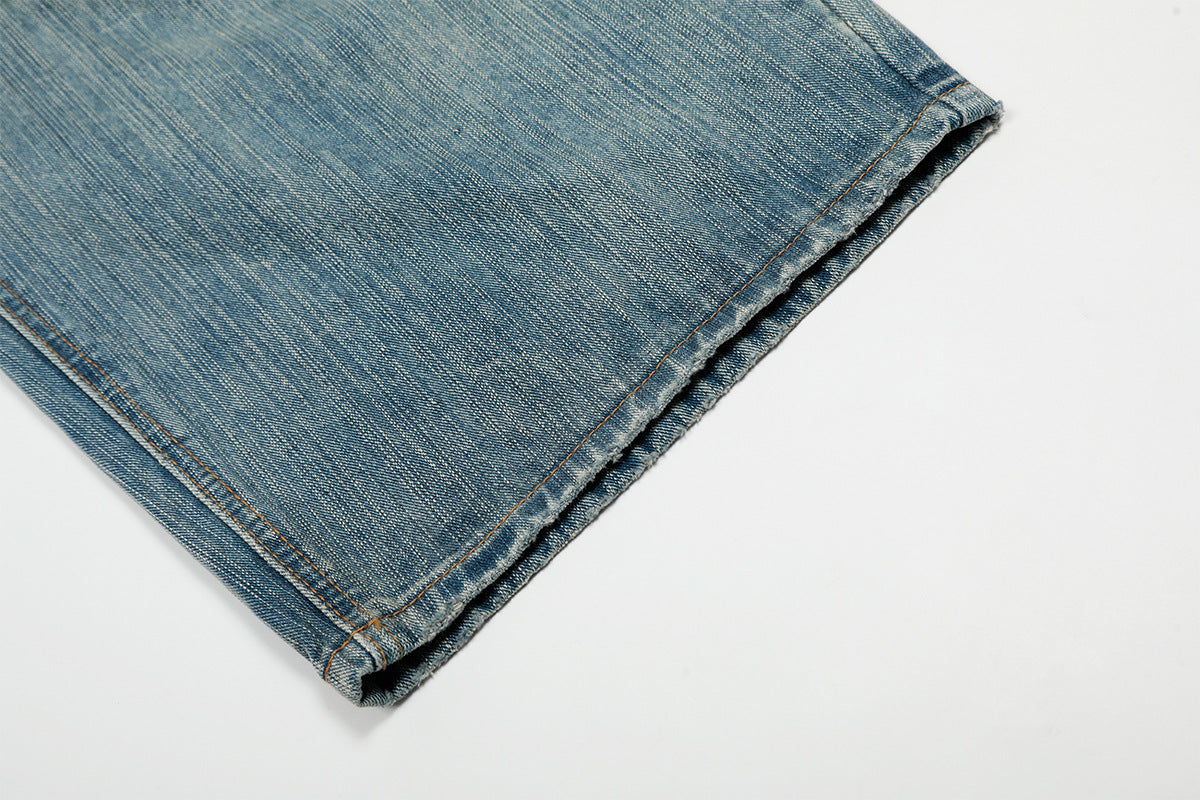 Washed Pleats Curved Denim Jeans WN25533