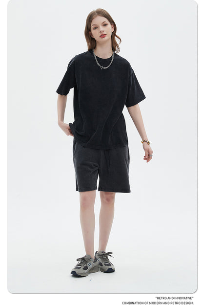 Washed Dyed Oversize Damage Short-sleeve T-shirt & Short Sweatpants Setup WN6630-K