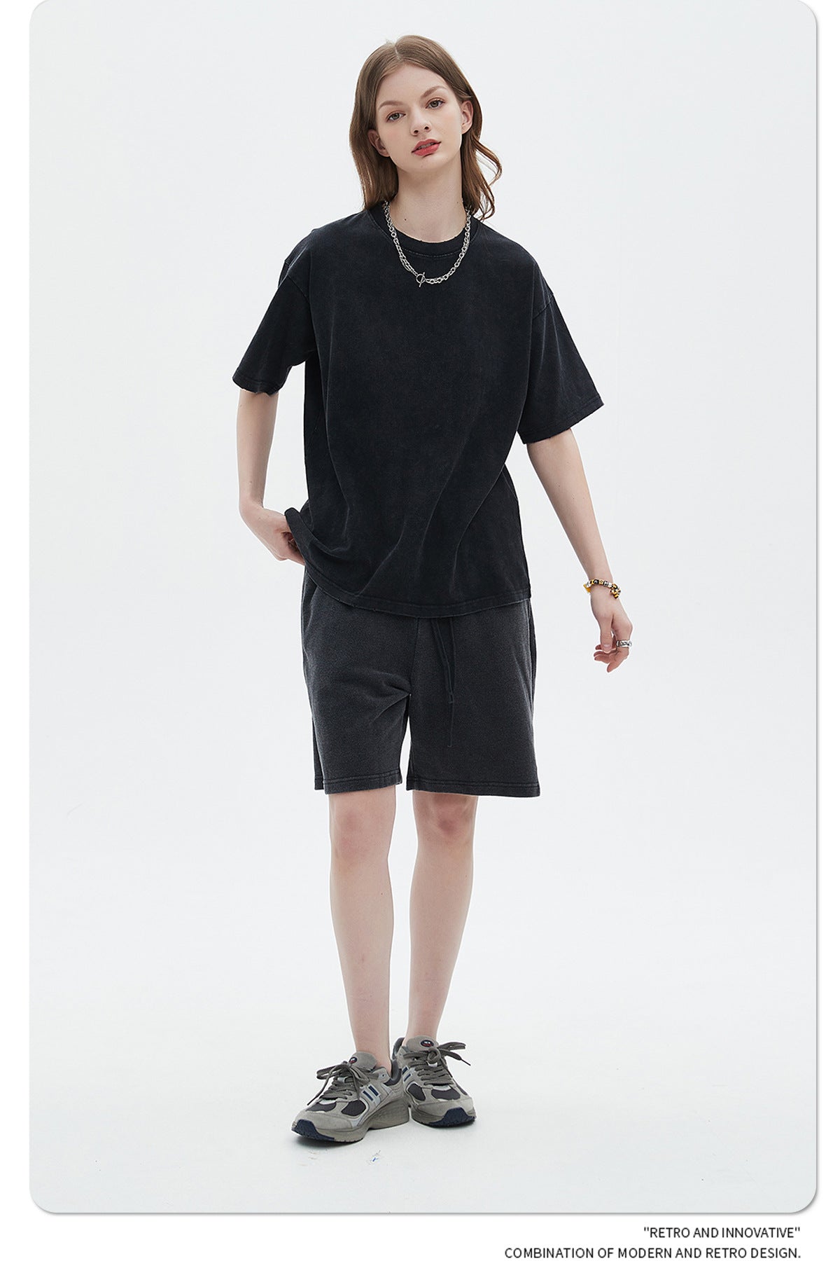 Washed Dyed Oversize Damage Short-sleeve T-shirt & Short Sweatpants Setup WN6630