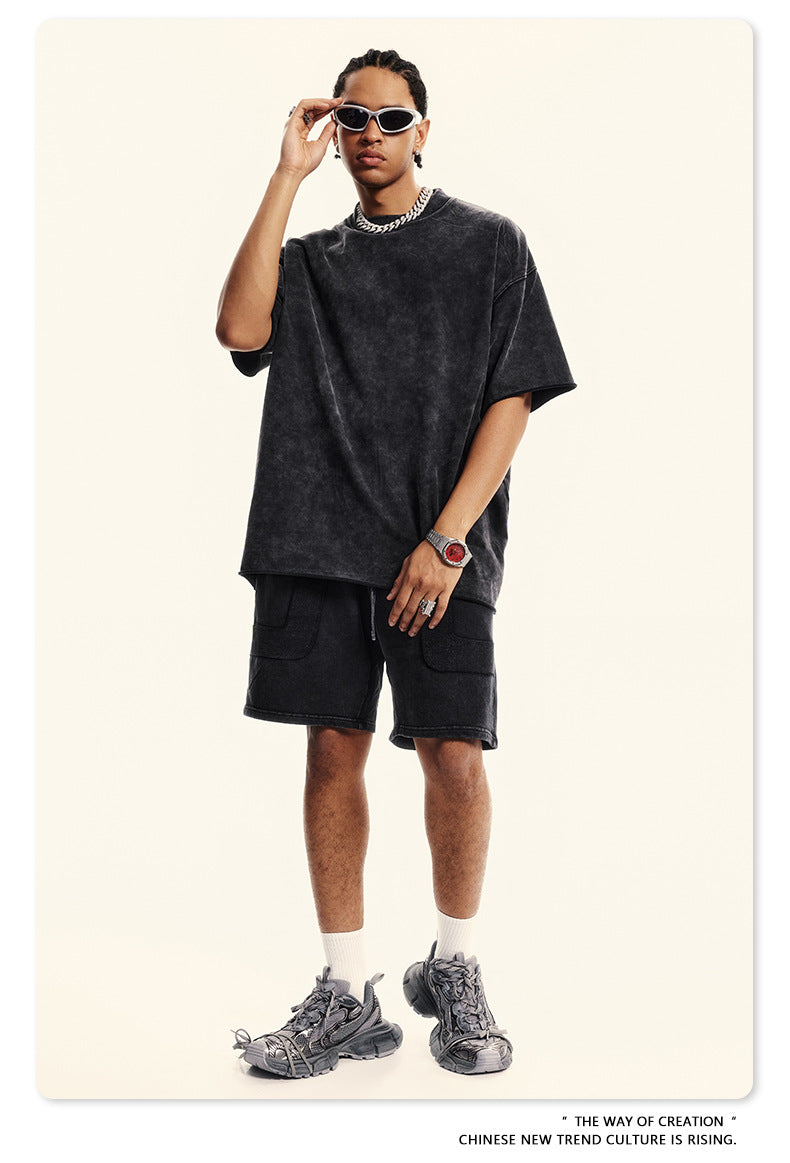 Washed Heavyweight Short Sleeve T-Shirt & Cargo Sweatpants Setup WN6063