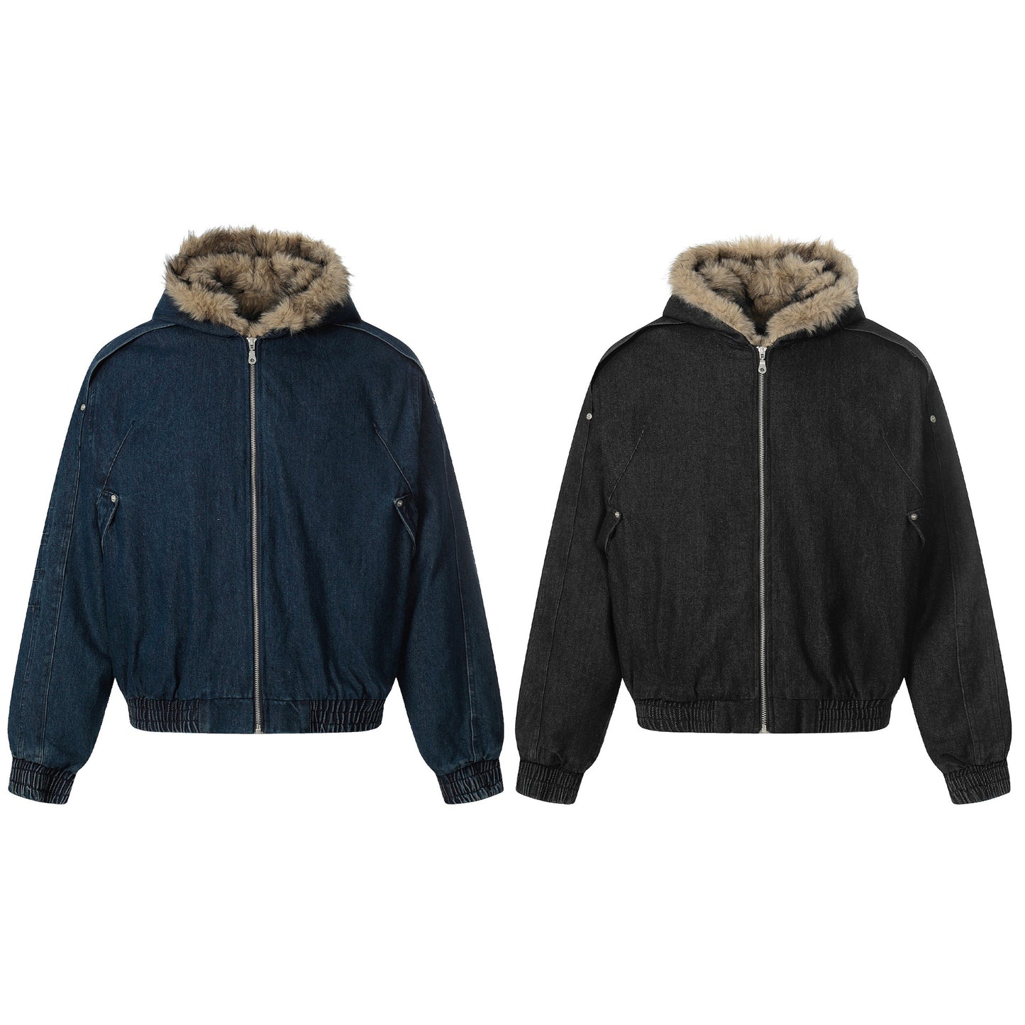 Fake Fur Collar Denim Zipper Jacket WN21883