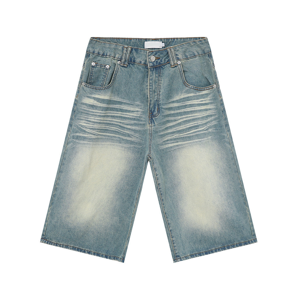 Whisker Washed Half Denim Jeans WN24949