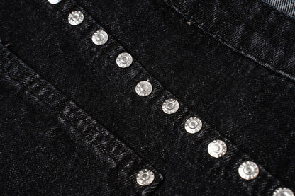 Double Waist Studs Detail Wide Leg Denim Jeans WN28026