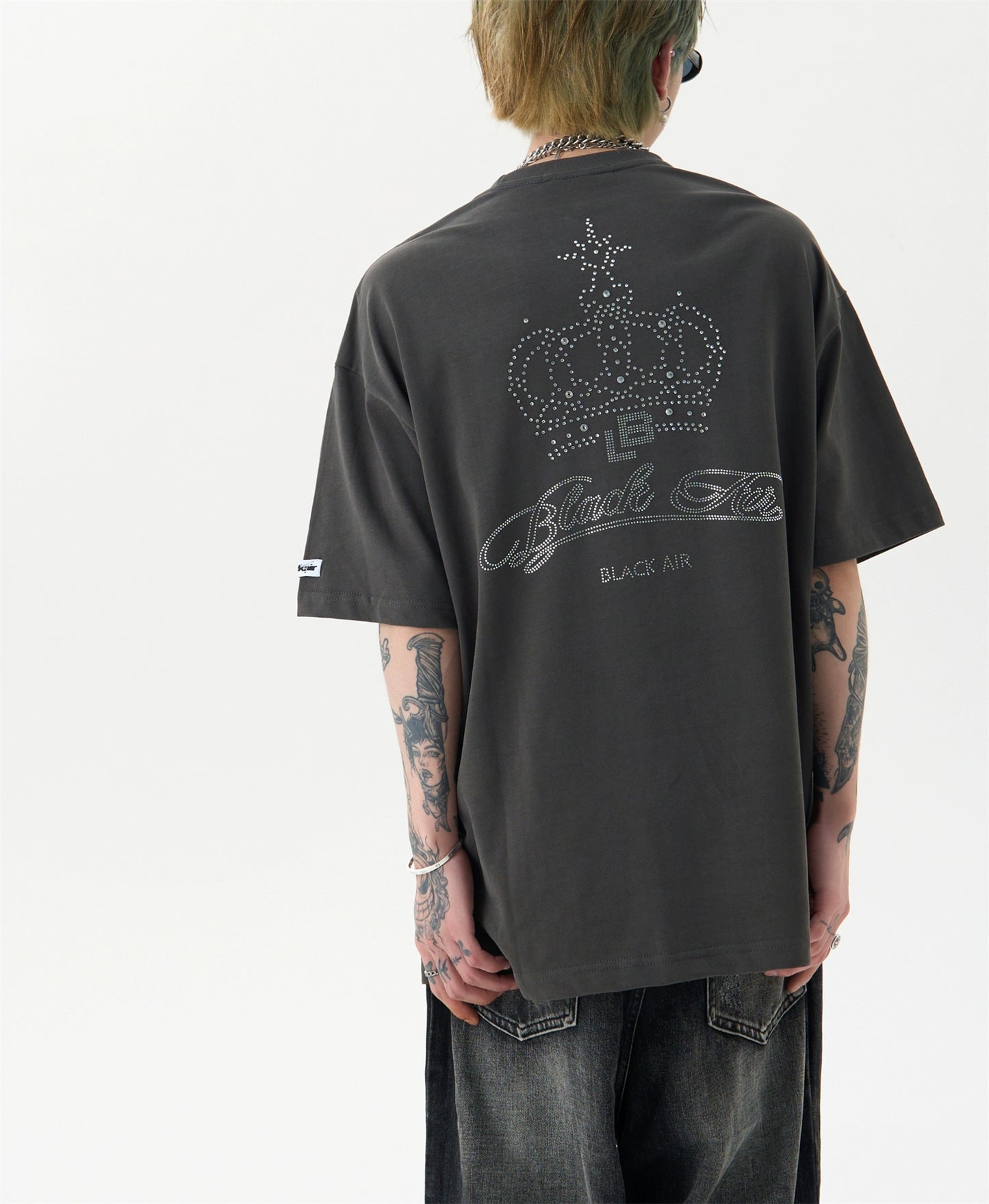 Studs Design Neckline Metal Buckle Short Sleeve Basic T-Shirt WN5078