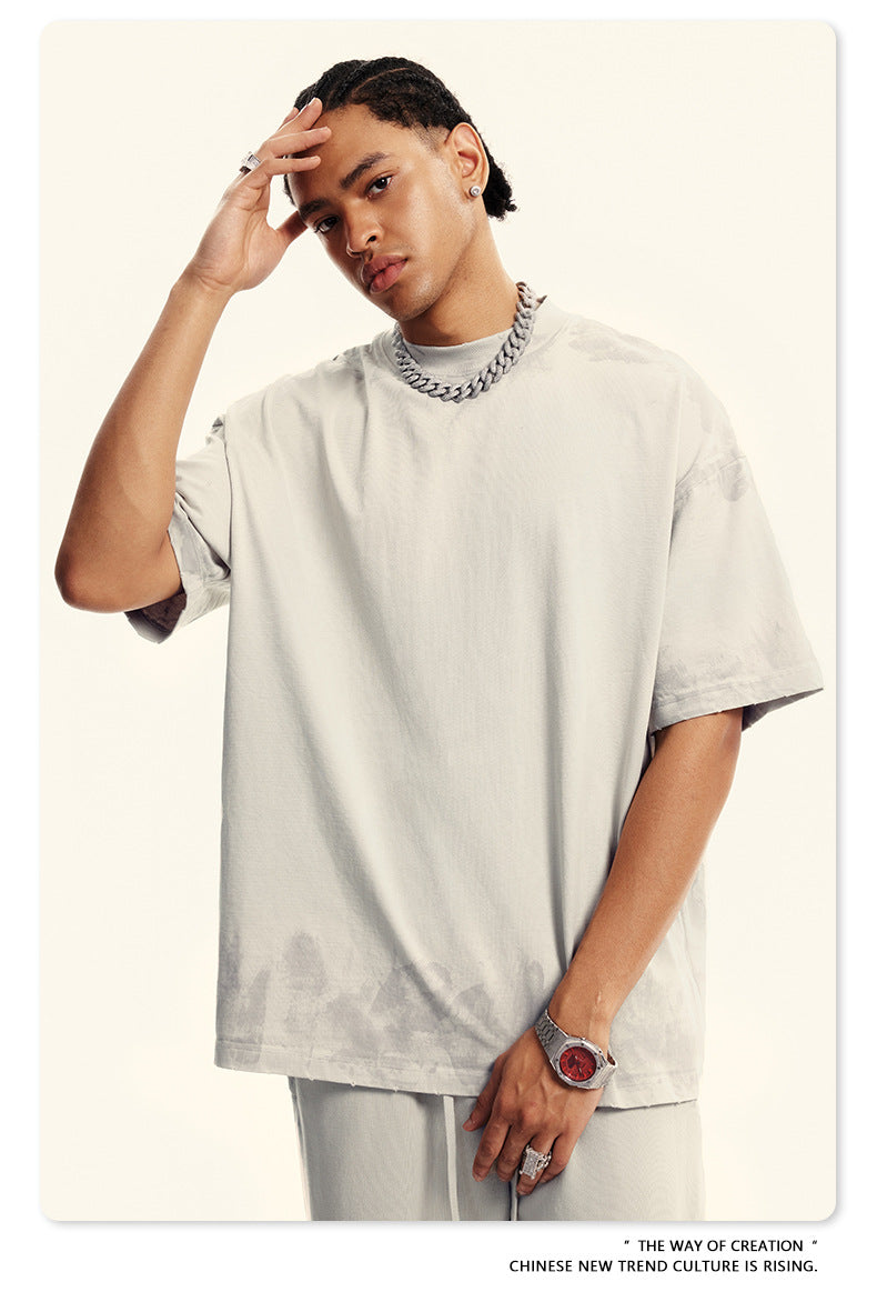 Washed Damage Oversize Heavyweight Short Sleeve T-Shirt WN6072