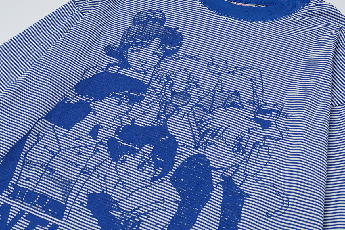 Striped Anime Graphic Oversize Long Sleeve T-Shirt WN25841