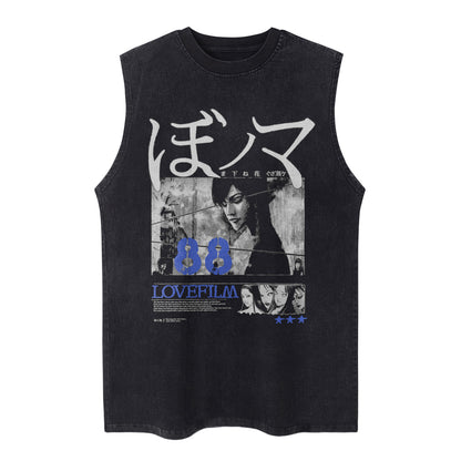 Washed Gothic Graphic Sleeveless T-Shirt WN26949