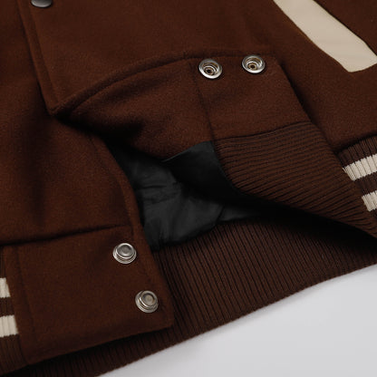 Letter Embroidery PU Leather Patchwork Baseball Jacket WN11573