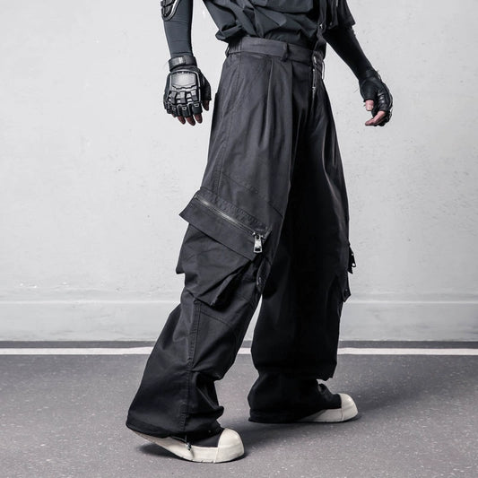 Zipper Large Pocket Wide Leg Pants WN22319