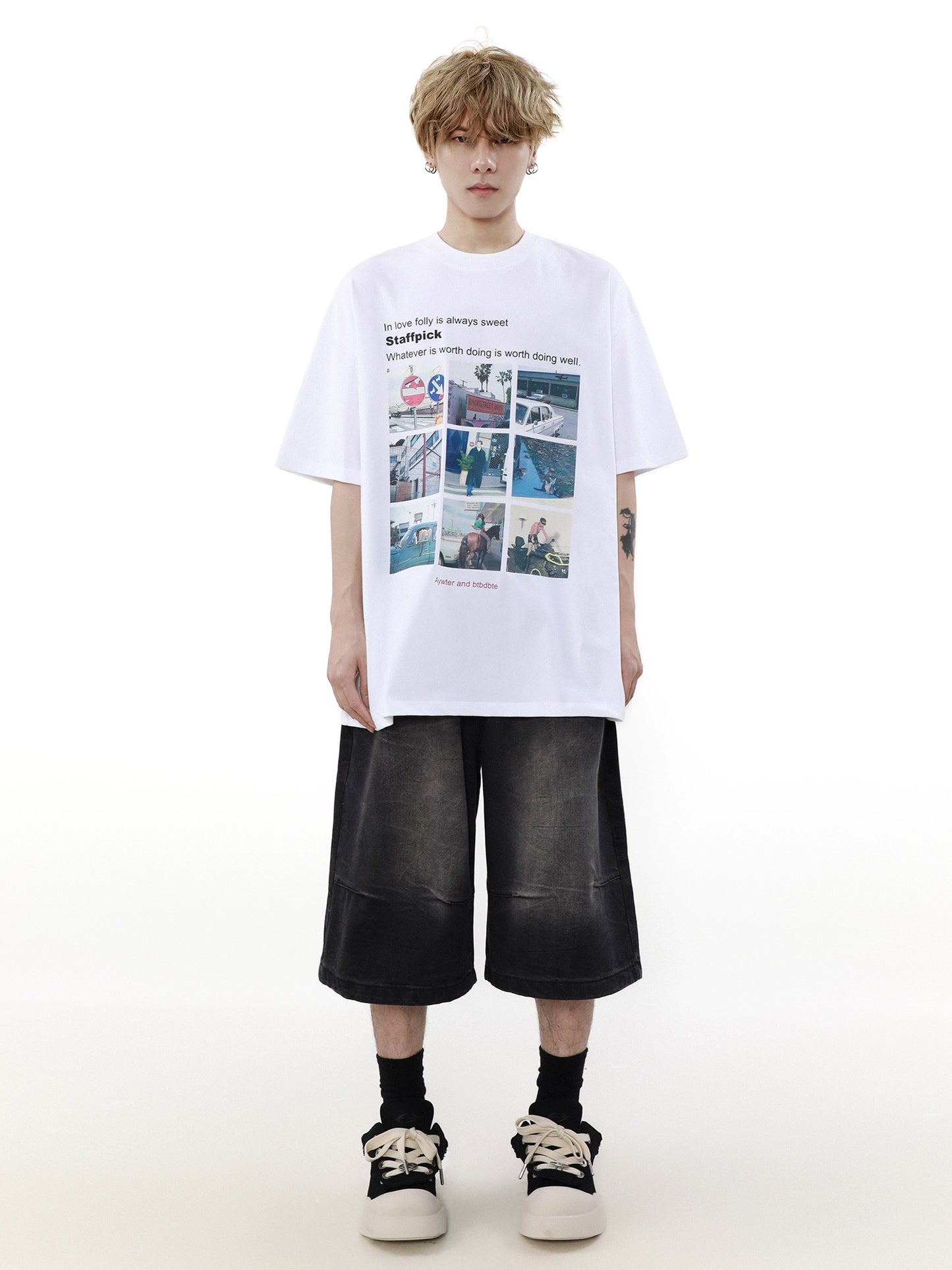 Nine Grid Portrait Print Short Sleeve T-shirt WN7537