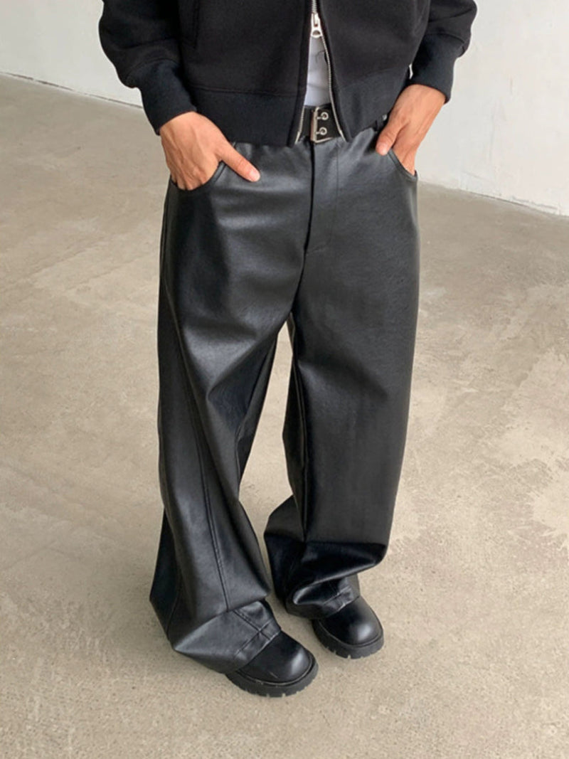 3D Cut PU Leather Wide Leg Pants WN19331