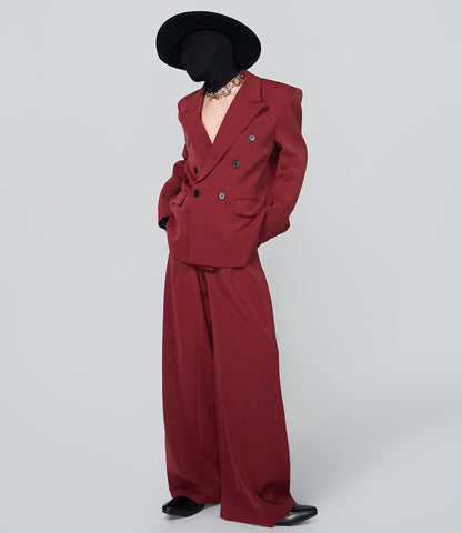 Double Breasted Tailored Jacket & Wide Leg Pleats Trousers Setup WN24306