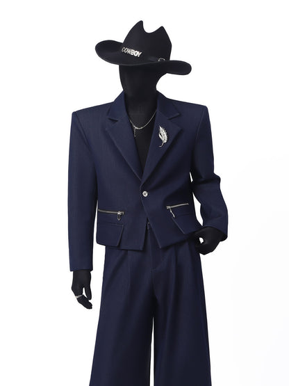 Short Tailored Jacket & Wide-Leg Straight Trousers Setup WN23756