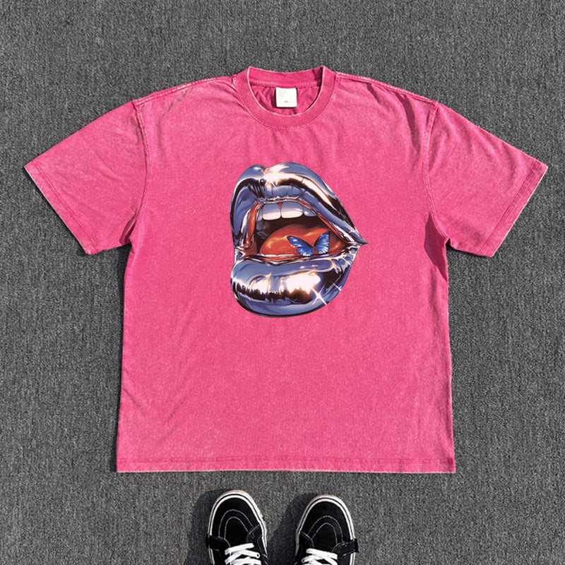 Washed Print Oversize Short Sleeve T-Shirt WN15822