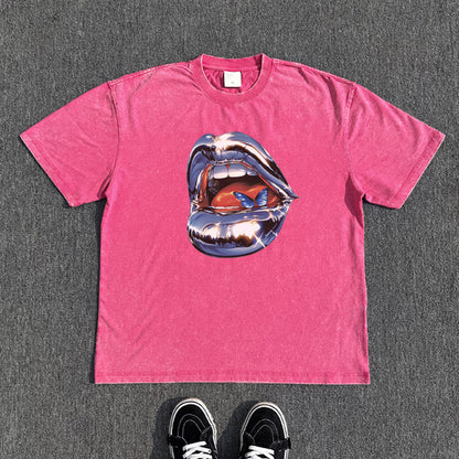 Washed Print Oversize Short Sleeve T-Shirt WN15822