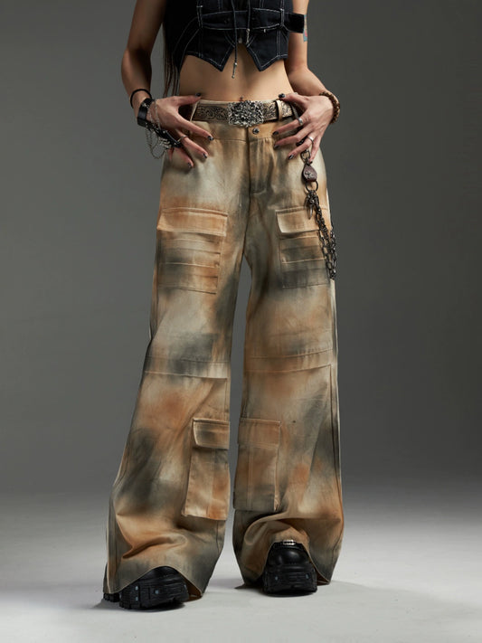 Washed Gradient Layered Multi-Pocket Cargo Pants WN13555