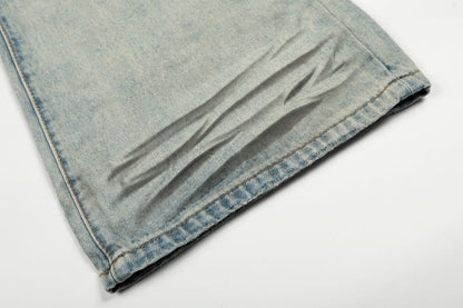 Washed Whisker Straight Denim Jeans WN25909