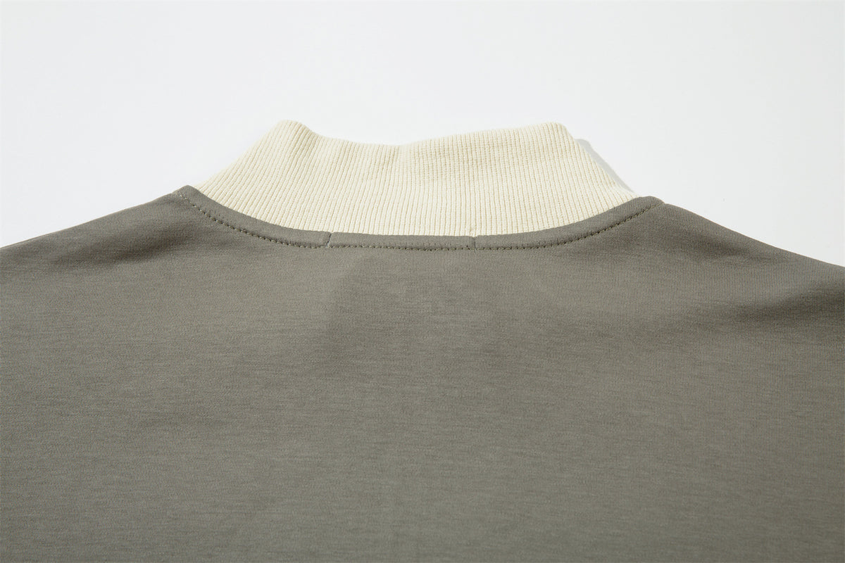 Half Zipper High-Neck Stripe Letter Print Long Sleeve T-Shirt WN26871