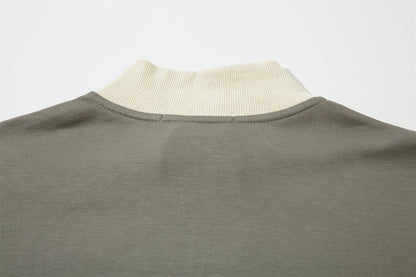 Half Zipper High-Neck Stripe Letter Print Long Sleeve T-Shirt WN26871