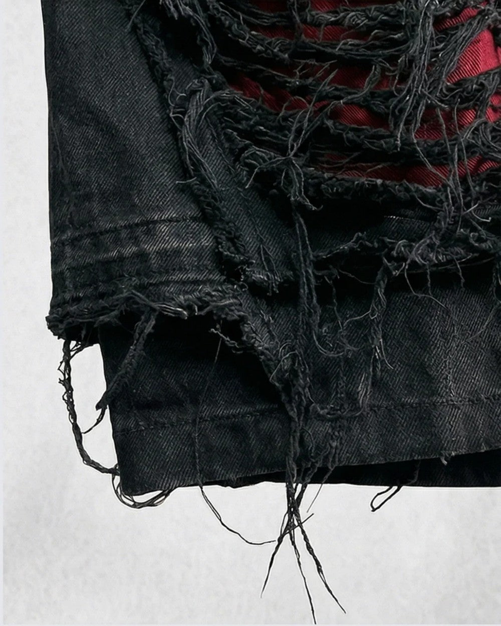 Fake Layered Damage Frayed Wide Leg Denim Half Jeans WN28067