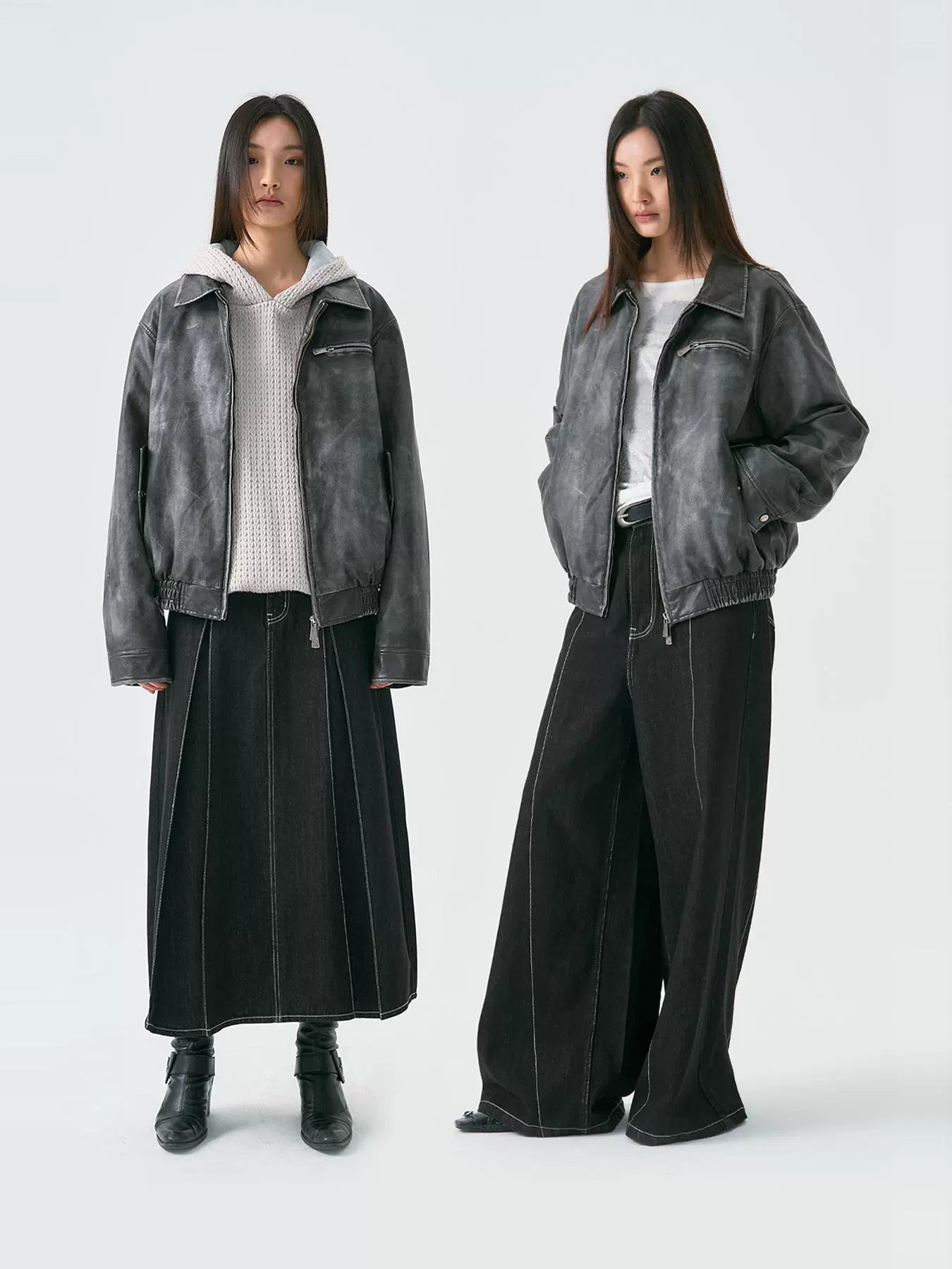 Cross Spray Design Washed PU Leather Jacket WN18929