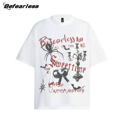 Gothic Spider Letter Print Short Sleeve T-Shirt WN26182