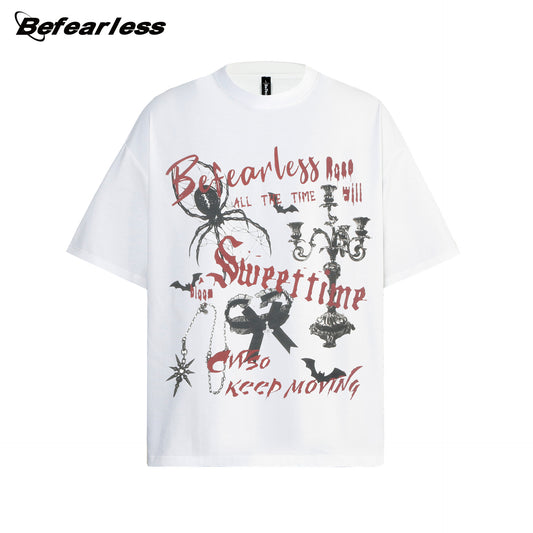 Gothic Spider Letter Print Short Sleeve T-Shirt WN26182